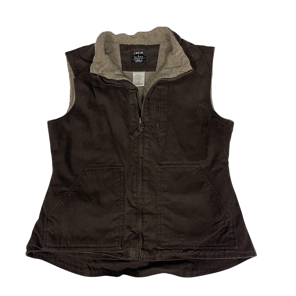 Lakin Mckey Vest Womens Large Brown Canvas Duck Sherpa Lined Chore Barn Heavy